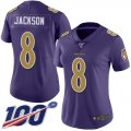 Wholesale Cheap Nike Ravens #8 Lamar Jackson Purple Women's Stitched NFL Limited Rush 100th Season Jersey