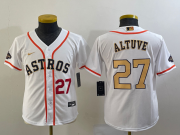 Cheap Youth Houston Astros #27 Jose Altuve Number 2023 White Gold World Serise Champions Patch Cool Base Stitched Jersey