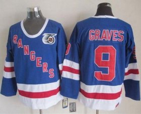 Wholesale Cheap Rangers #9 Adam Graves Blue CCM 75TH Stitched NHL Jersey