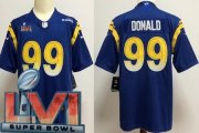 Wholesale Cheap Youth Los Angeles Rams #99 Aaron Donald Limited Royal 2022 Super Bowl LVI Bound Vapor Jersey