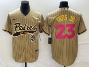 Wholesale Cheap Men's San Diego Padres #23 Fernando Tatis Jr Tan NEW 2023 City Connect Cool Base Stitched Jersey 1
