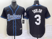 Wholesale Cheap Men's Los Angeles Dodgers #3 Chris Taylor Black With Patch Cool Base Stitched Baseball Jersey1