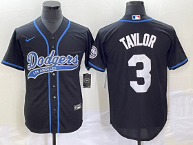 Wholesale Cheap Men\'s Los Angeles Dodgers #3 Chris Taylor Black With Patch Cool Base Stitched Baseball Jersey1