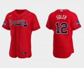 Wholesale Cheap Men\'s Red Atlanta Braves #12 Jorge Soler 2021 World Series Champions Flex Base Stitched Jersey