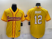 Wholesale Men's Tampa Bay Buccaneers #12 Tom Brady Yellow Stitched Cool Base Nike Baseball Jersey