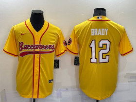 Wholesale Men\'s Tampa Bay Buccaneers #12 Tom Brady Yellow Stitched Cool Base Nike Baseball Jersey