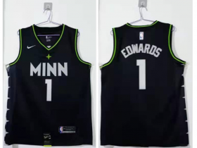 Wholesale Cheap Men\'s Minnesota Timberwolves #1 Anthony Edwards Black 2021 Nike City Edition Swingman Stitched NBA Jersey