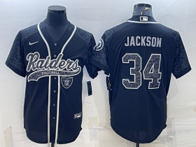 Wholesale Cheap Men\'s Las Vegas Raiders #34 Bo Jackson Black Reflective Limited Stitched Football Jersey