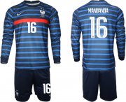 Wholesale Cheap Men 2021 European Cup France home blue Long sleeve 16 Soccer Jersey