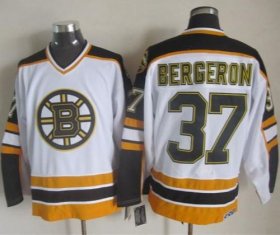Wholesale Cheap Bruins #37 Patrice Bergeron White/Black CCM Throwback Stitched NHL Jersey