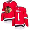 Wholesale Cheap Adidas Blackhawks #1 Glenn Hall Red Home Authentic Stitched NHL Jersey