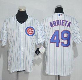 Wholesale Cheap Cubs #49 Jake Arrieta White(Blue Strip) Cool Base Stitched Youth MLB Jersey