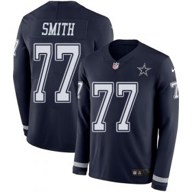 Wholesale Cheap Nike Cowboys #77 Tyron Smith Navy Blue Team Color Men\'s Stitched NFL Limited Therma Long Sleeve Jersey