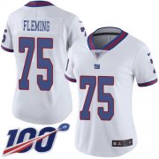 Wholesale Cheap Nike Giants #75 Cameron Fleming White Women's Stitched NFL Limited Rush 100th Season Jersey