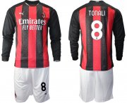 Wholesale Cheap Men 2020-2021 club AC milan home long sleeve 8 red Soccer Jerseys