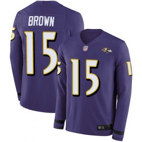 Wholesale Cheap Nike Ravens #15 Marquise Brown Purple Team Color Men\'s Stitched NFL Limited Therma Long Sleeve Jersey