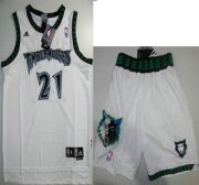 Wholesale Cheap Minnesota Timberwolves 21 Kevin Garnett White Jerseys Shorts NBA Suits