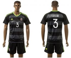 Wholesale Cheap Wales #3 Taylor Black Away Soccer Club Jersey