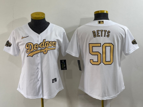 Wholesale Women\'s Los Angeles Dodgers #50 Mookie Betts White 2022 All Star Stitched Cool Base Nike Jersey