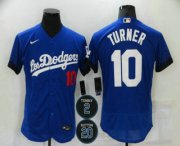 Wholesale Cheap Men's Los Angeles Dodgers #10 Justin Turner Blue #2 #20 Patch City Connect Flex Base Stitched Jersey