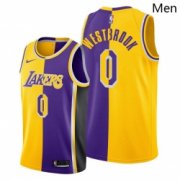 Wholesale Cheap Men Lakers Russell Westbrookgold purple split edition jersey