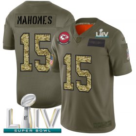 Wholesale Cheap Kansas City Chiefs #15 Patrick Mahomes Men\'s Nike 2019 Olive Camo Super Bowl LIV 2020 Salute To Service Limited NFL Jersey