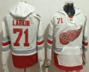 Wholesale Cheap Men's Detroit Red Wings #71 Dylan Larkin Reebok White 2017 Centennial Classic Premier Old Time Hockey Hoodie