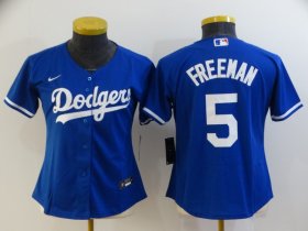 Wholesale Cheap Women\'s Los Angeles Dodgers #5 Freddie Freeman Blue Stitched MLB Cool Base Nike Jersey