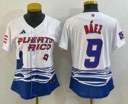 Cheap Women's Puerto Rico Baseball #9 Javier Baez White 2023 World Baseball Classic Stitched Jerseys