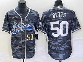 Wholesale Cheap Men\'s Los Angeles Dodgers #50 Mookie Betts Number Gray Camo Cool Base With Patch Stitched Baseball Jersey