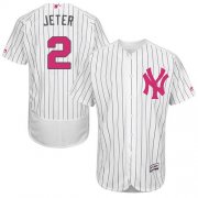 Wholesale Cheap Yankees #2 Derek Jeter White Strip Flexbase Authentic Collection Mother's Day Stitched MLB Jersey