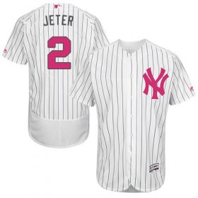 Wholesale Cheap Yankees #2 Derek Jeter White Strip Flexbase Authentic Collection Mother\'s Day Stitched MLB Jersey
