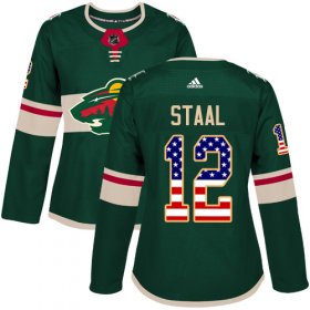 Wholesale Cheap Adidas Wild #12 Eric Staal Green Home Authentic USA Flag Women\'s Stitched NHL Jersey