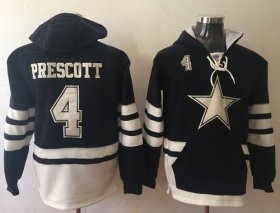 Wholesale Cheap Nike Cowboys #4 Dak Prescott Navy Blue/White Name & Number Pullover NFL Hoodie