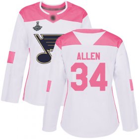 Wholesale Cheap Adidas Blues #34 Jake Allen White/Pink Authentic Fashion Stanley Cup Champions Women\'s Stitched NHL Jersey