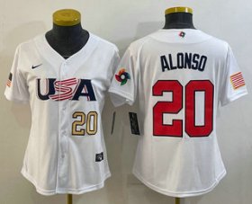 Cheap Women\'s USA Baseball #20 Pete Alonso Number 2023 White World Classic Stitched Jerseys