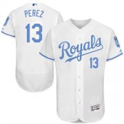 Wholesale Cheap Royals #13 Salvador Perez White Flexbase Authentic Collection Father's Day Stitched MLB Jersey