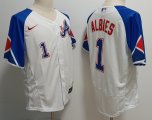 Cheap Men's Atlanta Braves #1 Ozzie Albies White 2023 City Connect Flex Base Stitched Baseball Jersey