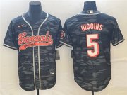 Wholesale Cheap Men's Cincinnati Bengals #5 Tee Higgins Gray Camo With Patch Cool Base Stitched Baseball Jersey