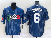 Wholesale Cheap Men's Los Angeles Dodgers #6 Trea Turner Navy Blue Pinstripe 2020 World Series Cool Base Nike Jersey