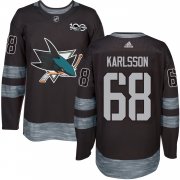 Wholesale Cheap Adidas Sharks #68 Melker Karlsson Black 1917-2017 100th Anniversary Stitched NHL Jersey