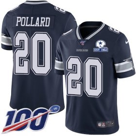 Wholesale Cheap Nike Cowboys #20 Tony Pollard Navy Blue Team Color Men\'s Stitched With Established In 1960 Patch NFL 100th Season Vapor Untouchable Limited Jersey