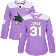 Wholesale Cheap Adidas Sharks #31 Martin Jones Purple Authentic Fights Cancer Women's Stitched NHL Jersey
