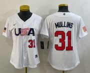 Cheap Womens USA Baseball #31 Cedric Mullins Number 2023 White World Classic Stitched Jersey