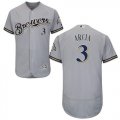 Wholesale Cheap Brewers #3 Orlando Arcia Grey Flexbase Authentic Collection Stitched MLB Jersey