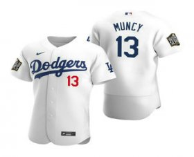 Wholesale Cheap Men\'s Los Angeles Dodgers #13 Max Muncy White 2020 World Series Authentic Flex Nike Jersey