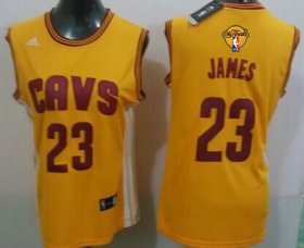 Wholesale Cheap Women\'s Cleveland Cavaliers #23 LeBron James Yellow 2016 The NBA Finals Patch Jersey