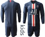 Wholesale Cheap Paris Saint-Germain Blank Home Long Sleeves Kid Soccer Club Jersey