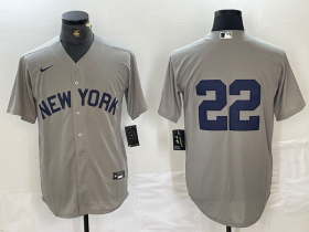 Cheap Men\'s New York Yankees #22 Juan Soto 2021 Grey Field of Dreams Cool Base Stitched Baseball Jersey