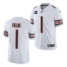 Wholesale Cheap Men\'s Chicago Bears 2022 #1 Justin Fields White With 1-star C Patch Vapor Untouchable Limited Stitched Jersey